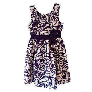 Gymboree Sz 8 Party Dress Girls Purple White Sleeveless Satin Formal Bow Floral